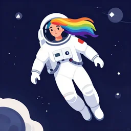 a beautiful woman with rainbow hair floating in space. she is an astronaut, wearing a space suit. clean cel shaded vector art. shutterstock. behance hd by lois van baarle, artgerm, helen huang, by makoto shinkai and ilya kuvshinov, rossdraws, illustration, art by ilya kuvshinov