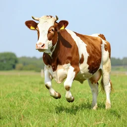 happy cow jumping on the field