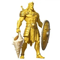 poseidon god, wearing oceanic ornamented armor, conch armor, wielding barnacle covered stone shield, full body concept, yellow tone, beksinski, edward hooper, ruan jia