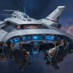 stunning digital painting of the cockpit and crew of the multiverse hopping future ship, artstation