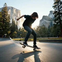 skateboarding in the morning in yosemite park