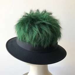 photo of a hat with a green wild hairdo