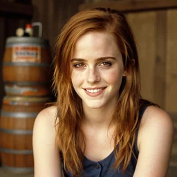 portrait close up, emma watson skinny malnourished redneck, smiling, jug of whiskey, 2 6 mm, kodak gold 2 0 0,