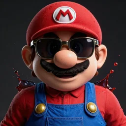 serious rap album cover of gritty dark rap super mario wearing sunglasses. oil splashes and striking imagery. hyper detailed, 4 k, high quality, smooth, sharp focus