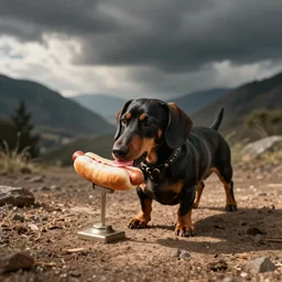 weiner dog eating a hot dog