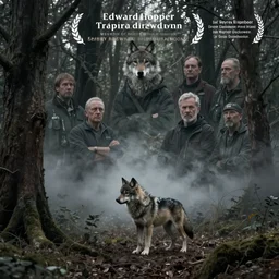 detailed ultra - realistic graphic novel illustration of a wolf pup alone in a dark forrest by edward hopper and gregory crewdson, cinematic, muted colors, cinematic fog, full shot, george adult, carel willink, ian miller, wayne barlowe, greg rutkowski, norman rockwell