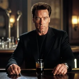 the Arnold Schwarzenegger as the Terminator in a bar