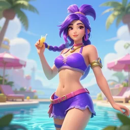 beautiful character sheet of pretty pool party Akali (wild rift). 3d render, octane render, realistic, highly detailed, 4k, trending on artstation, pixar, cgsociety, unreal engine 5, redshift render, trending on artstation, blender, behance, cg