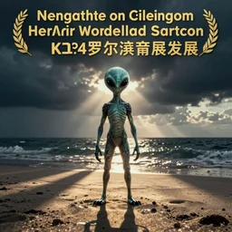 a photograph of an alien stood at the beach