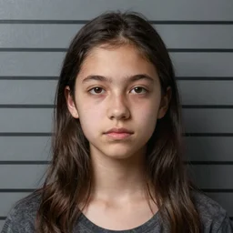 Mugshots of a female teenage delinquent. Portrait art. Detailed.
