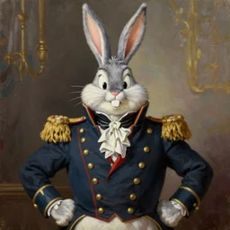 a portrait of fat bugs bunny wearing napoleon clothes, oil painting