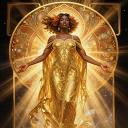 black african princess, warm volumetric lighting, cosmic, symmetric, highly detailed, concept art, heavenly, god rays, intricate, sharp focus, illustration, alexandros pyromallis, bouguereau, rutkowski, artgerm, alphonse mucha