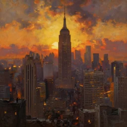 a post apocalyptic new york city landscape after a nuclear war, beautiful radioactive sunset lighting, beautiful painting, fallout 7 6, painted by albert bierstadt