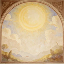 fantastic scene irrealism fresco : : sun tones : : fantasy art scene : : timeless masterpiece : : learned philosophess she - minotaur : : luxurious interior : : background greek spire