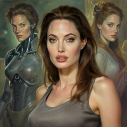 beautiful digital painting of angelina jolie background with high detail, 8 k, movie cyborg 2, teen, young, stunning detail, photo by artgerm, greg rutkowski and alphonse mucha, unreal engine 5, 4 k uhd