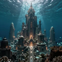 a vast, surreal, underwater city in the style of kay sage