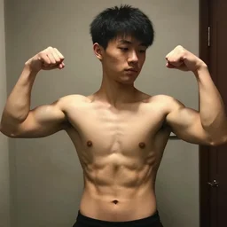 a hot shirtless 2 0 years old boy with abs and bisceps