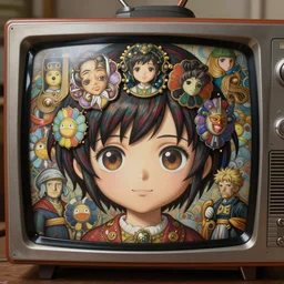 tv set head mascot character, digital painting, portrait, 4k wallpaper, intricate detailed brush strokes, masterpiece, cute, chibi, beautiful, gorgeous, stunning, meticulous composition, unique design, by Junji Ito, by Frank Frazetta, by Takashi Murakami, by Kentaro Miura, by Monet, by Rembrandt, by Michelangelo