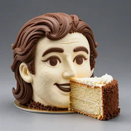 delicious franz zappa's head is made out of cake, a slice has been separated from the rest, professional photograph, 4 k
