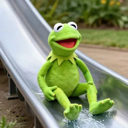 kermit the frog on a waterslide