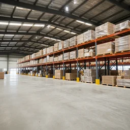 photo of interior view of a enormous warehouse, documentary photograph