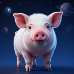 a beautiful portrait of a cyberpunk pigglet, blue space with stars and planets in the background