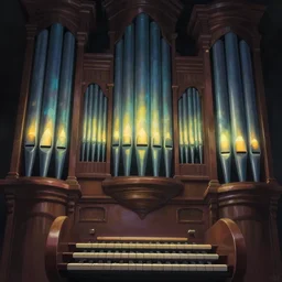 close up, pipe organ, eerie glowing lights, epic fantasy, digital art, subtle colors, concept art, detailed illustration, hd, 4 k, digital art, greg rutkowski, dan mumford, studio ghibli trending on artstation