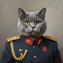 Portrait painting of an anthropomorphic gray cat wearing as Soviet leader, trending on artstation, by Sergey Kolesov