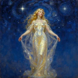 magnificent and splendid oil painting of the shining Goddess of the night starry sky