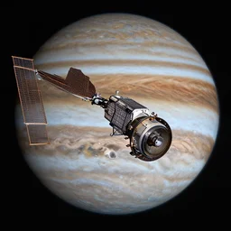 a satellite floating in space above Jupiter