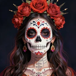 illustration of a sugar skull day of the dead girl, art by ruan jia
