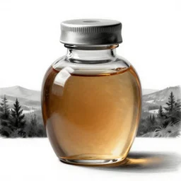 concept art of an apple computer dietary supplement in a transparent tiny rounded bottle filled with gold brown iridescent liquid, by greg rutkowski, black and white tones, white background, digital painting, artstation, concept art, smooth, sharp foccus ilustration hq