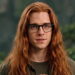 a screenshot of a handsome guy with very long hair chestnut hair, with nerdy glasses in jurassic park movie