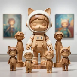 8 k octan advertising detailed photo, beautiful a totally wooden sculpture collection art toys on feet, very cute maya astronaut zen with cat ears, cyberpunk a contemporary art gallery sharp focus, masterpiece nofinito