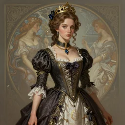 Phoebe Tonkin dressed in Victorian fashion, D&D, fantasy, intricate, elegant, highly detailed, digital painting, artstation, concept art, matte, sharp focus, illustration, art by Artgerm and Greg Rutkowski and Alphonse Mucha