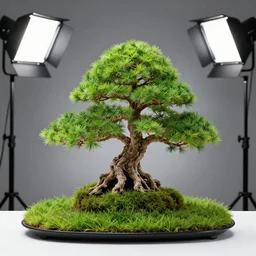 mini bonsai in the grass, photo studio, professional photo, commercial photo, professional lighting, trending in artstation, HDR