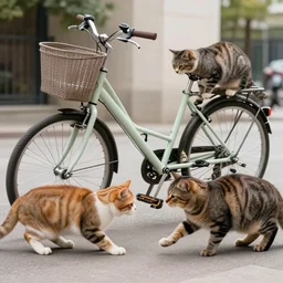 photo of cats stealing bycicles