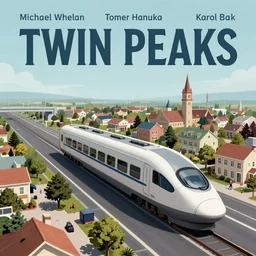 Twin Peaks poster artwork by Michael Whelan and Tomer Hanuka, Karol Bak, Rendering of Cruise taking control of the town, from scene from Twin Peaks, clean, simple illustration, nostalgic, domestic, full of details, by Makoto Shinkai and thomas kinkade, Matte painting, trending on artstation and unreal engine