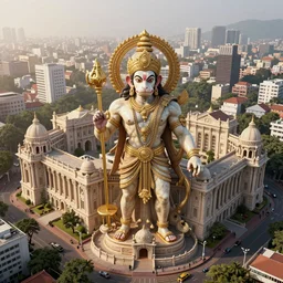 high quality 3 d neoclassical biomorphic hanuman! buildings in mumbai!! centre, highly detailed, cinematic smooth, berenice abbott & john j. park, dramatic morning light, wide shot, high angle, uhd 8 k, sharp focus