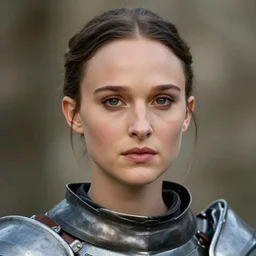 head and shoulders portrait of a female knight, young natalie portman, game of thrones, eldritch, silken hair, armored, etched breastplate, horse mane, dragon scales, vogue fashion photo