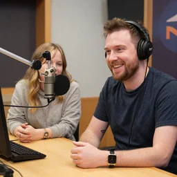 podcast in a radio station, jamie hewlett style