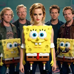 A badass photo of emma watson in a spongebob the movie by nuri iyem, james gurney, james jean, greg rutkowski, anato finnstark. hyper detailed, 50mm, award winning photography.