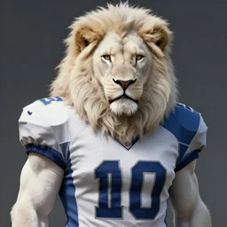 a beautiful award winning commission of a male anthro albino lion dressed in a football outfit,digital art,art by greg rutkowski,character design by charles bowater,ross tran,photorealistic,highly detailed,detailed face,4k,dramatic,deviantart,artstation