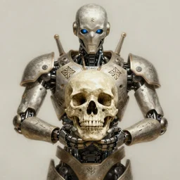 Ultra realistic illustration, robot holding a human skull in it's hands, rune-engraved armor, cyberpunk, sci-fi, fantasy, intricate, elegant, highly detailed, digital painting, artstation, concept art, smooth, 8k octane render, extremely hyperdetailed, intricate complexity, sharp focus, illustration, art by artgerm and greg rutkowski and beeple