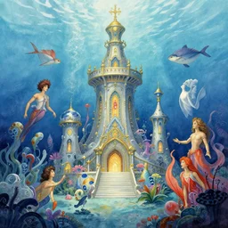 painting of magical underwater kingdom art by luis royo and walter crane and kay nielsen, watercolor illustration, sharp focus