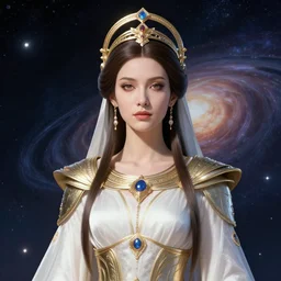 portrait of the powerful empress of the solar system in the style of stephan martiniere and in the style of chris foss. glowing, ornate and intricate linework, stunning, dynamic lighting, ultrafine and hyperdetailed.