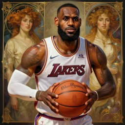 male cottagecore lebron james holding a basketball, intricate, swagger, highly detailed, digital painting, artstation, concept art, smooth, sharp, focus, illustration, art by artgerm and greg rutkowski and alphonse mucha