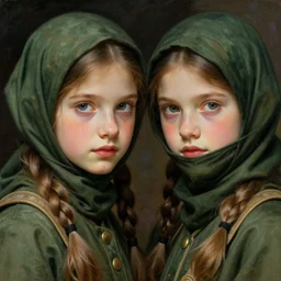 ninja twin girls, krenz cushart peter mohrbacher norman rockwell michael cheval gerald brom alphonse mucha beautiful detailed face strange unique design