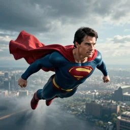 Tom Cruise flying like superman, by Jeremy Mann, stylized, detailed, realistic, cool tones