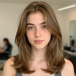 a pretty young woman with light brown hair with highlights